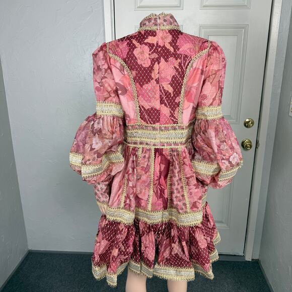 NEW Zimmerman Women's Concert Dress 3 10/12 Long Sleeve Silk Linen Floral SS15 - Picture 4 of 9